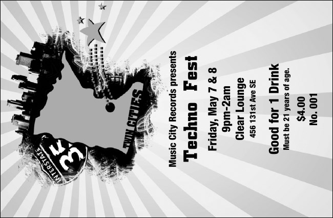 Twin Cities Drink Ticket (black and white) Product Front