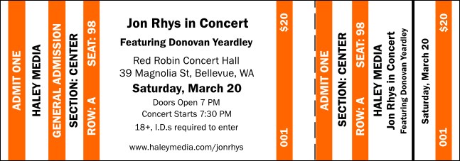 Orange Stripes Reserved Event Ticket Product Front