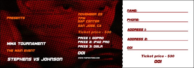 MMA The Fight Night Raffle Ticket Product Front