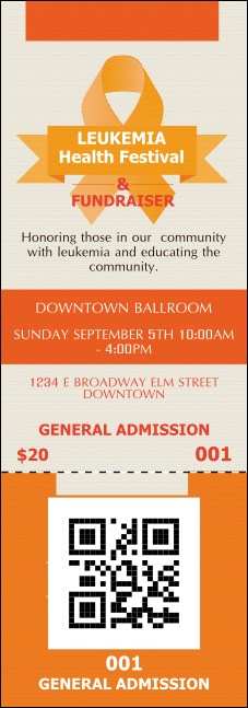 Leukemia QR Event Ticket Product Front