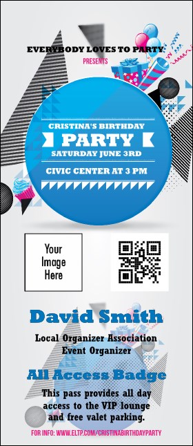 Birthday Geometric VIP Event Badge Large Product Front