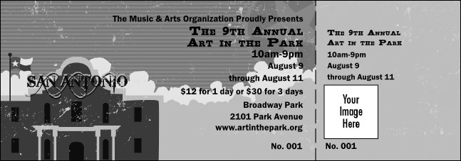 San Antonio General Admission Ticket with stub (Black and white)