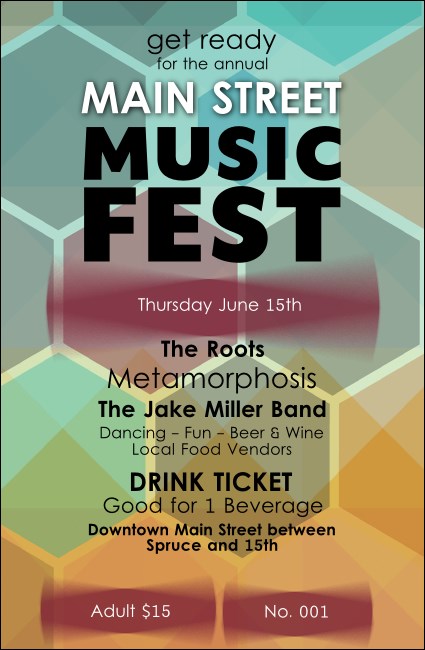 Music Festival Drink Ticket Product Front